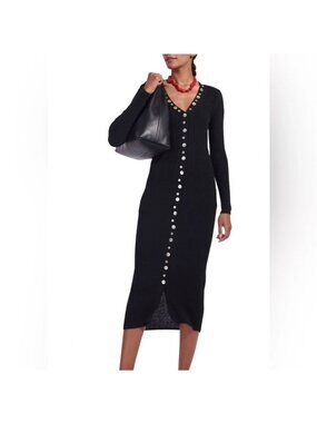 STAUD Nereus Button-front Sweater Dress Black Ribbed Maxi Sweater Dress XS